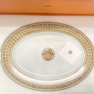 Authentic Hermes Mosaique au 24 gold oval platter, large model, brand new in box